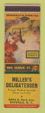 Matchbook Cover - Miller's Delicatessen Buffalo NY
