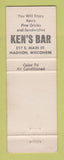 Matchbook Cover - Ken's Bar Madison WI sex joke PINK