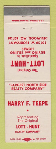 Matchbook Cover - Lott Hunt Real Estate Harry Teepe Dellwood MO