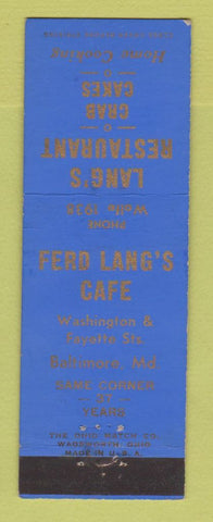 Matchbook Cover - Lang's Restaurant Cafe Baltimore MD