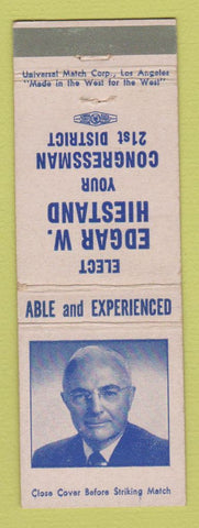 Matchbook Cover - Edgar Hiestand Congress Election CA California