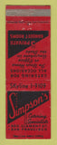 Matchbook Cover - Simpson's Catering San Francisco CA
