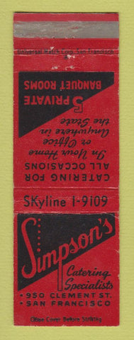 Matchbook Cover - Simpson's Catering San Francisco CA