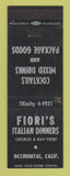 Matchbook Cover - Fiori's Italian Restaurant Occidental CA WEAR