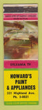 Matchbook Cover - Howard's Paint Appliances Sylvania TV Cambridge OH WORN