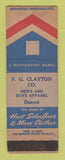 Matchbook Cover - Hart Schaffner Marx Men's Clothes FG Clayton Detroit MI WEAR
