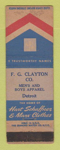 Matchbook Cover - Hart Schaffner Marx Men's Clothes FG Clayton Detroit MI WEAR