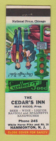Matchbook Cover - Cedar's Inn Hammonton NJ low phone #