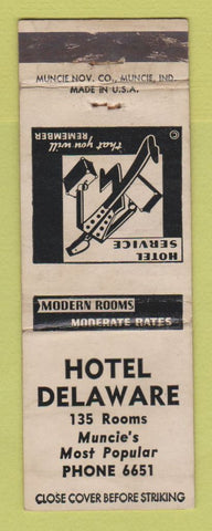 Matchbook Cover - Hotel Delaware Muncie IN WORN