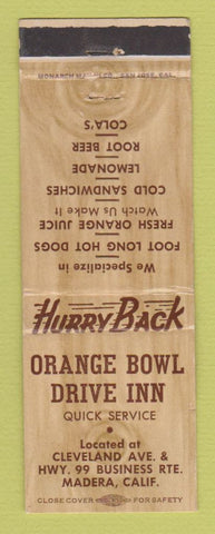 Matchbook Cover - Orange Bowl Drive Inn Madera CA WEAR
