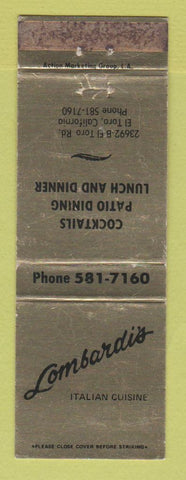 Matchbook Cover - Lombardi's Italian Restaurant El Toro CA WEAR