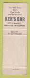 Matchbook Cover - Ken's Bar Madison WI sex joke GREEN