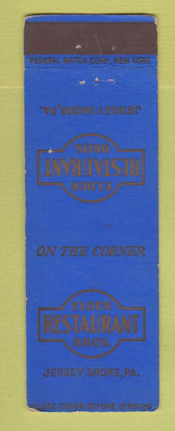 Matchbook Cover - Elder Bros Restaurant Jersey Shore PA FEDERAL LONG WEAR