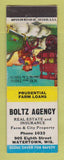 Matchbook Cover - Boltz Insurance Real Estate Watertown WI