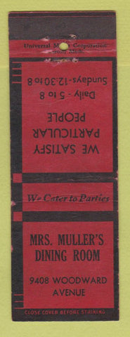 Matchbook Cover - Mrs Muller's Dining Room Detroit? MI WEAR