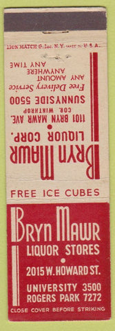Matchbook Cover - Bryn Mawr Liquor Corp Rogers Park Chicago IL