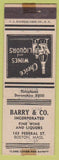 Matchbook Cover - Barry Liquor Boston MA TAPED WORN Hudson's Bay Old Barco Rye