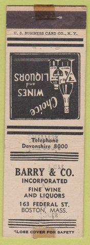 Matchbook Cover - Barry Liquor Boston MA TAPED WORN Hudson's Bay Old Barco Rye