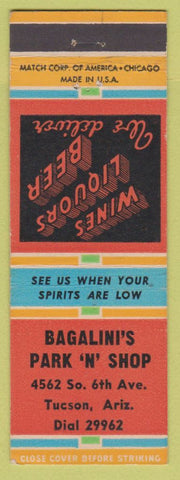 Matchbook Cover - Bagalini's Park n Shop Liquor Tuscon AZ
