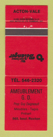 Matchbook Cover - Ameublement GD Acton Vale QC