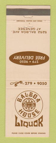 Matchbook Cover - Balboa House Liquor San Diego CA