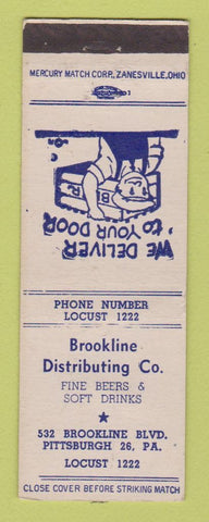 Matchbook Cover - Brookline Beer Distributing Pittsburgh PA WORN BACK