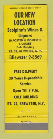 Matchbook Cover - Scolpino's Wines Liqors Brewster NY WORN BACK