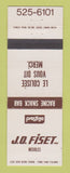 Matchbook Cover - JO Fiset Meubles QC Canada Racine Snack Bar