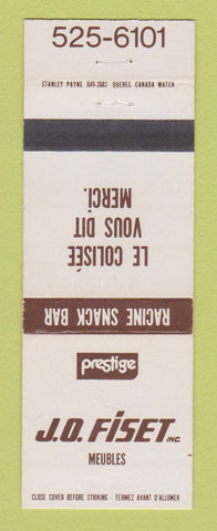 Matchbook Cover - JO Fiset Meubles QC Canada Racine Snack Bar