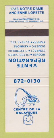 Matchbook Cover - Centre De LA Balayeuse vacuum cleaner repair QC