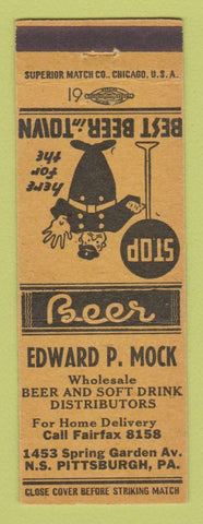 Matchbook Cover - Edward Mock Beer Distributor Pittsburgh PA YELLOW