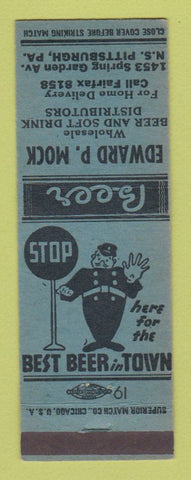 Matchbook Cover - Edward Mock Beer Distributor Pittsburgh PA BLUE