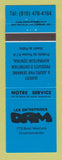 Matchbook Cover - Les Entreprises DRM Drummondville QC