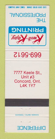 Matchbook Cover - Kwik Kopy Printing Concord ON