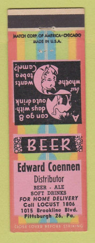 Matchbook Cover - Edward Coennen Beer Distributor Pittsburgh PA