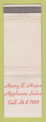 Matchbook Cover - Harry Hopes Appliances Sales Rheem Furnace Allen Heating WEAR
