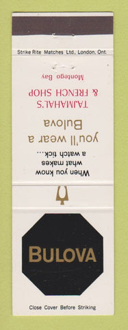 Matchbook Cover - Bulova Watches Tajmahal's & French Shop Montego Bay