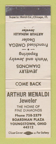 Matchbook Cover - Arthur Menaldi Jewelry Youngstown OH Omega