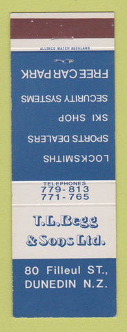 Matchbook Cover - TL Begg Sporting Goods Locksmith Dunedin New Zealand