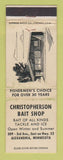 Matchbook Cover - Christopherson Bait Shop Alexandria MN fishing WORN