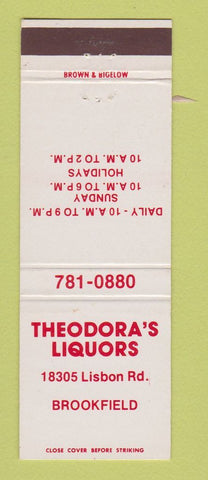Matchbook Cover - Theodora's Liquors Brookfield WI