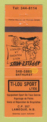 Matchbook Cover - Ti Lou Sport Bicycle Repair Lameque NB WEAR
