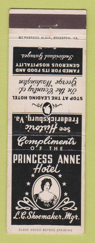 Matchbook Cover - Princess Anne Hotel Fredericksburg VA