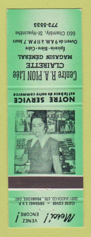 Matchbook Cover - Centre RA Pion Clairette General Store St Hyacinthe QC
