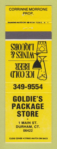 Matchbook Cover - Goldie's Package Liquor Durham CT YELLOW