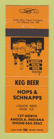 Matchbook Cover - Hops & Schnapps Liquor Store Angola IN ORANGE