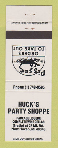 Matchbook Cover - Huck's Party Shoppe Liquor Pizza New Haven MI WHITE