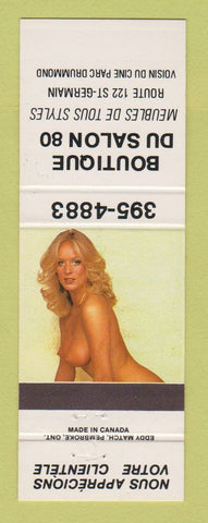 Matchbook Cover - Boutique Du Salon 80 Drummond QC pinup