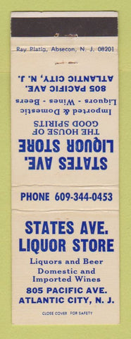 Matchbook Cover - States Ave Liquor Store Atlantic City NJ
