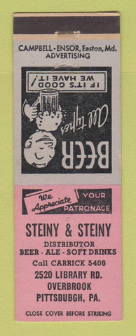 Matchbook Cover - Steiny and Steiny Beer Distributor Pittsburgh PA